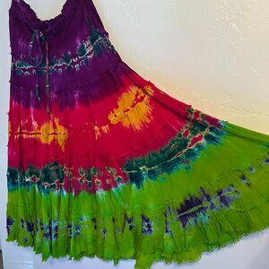 Just Cruising Tie Dye Tiered Maxi Skirt Free Size